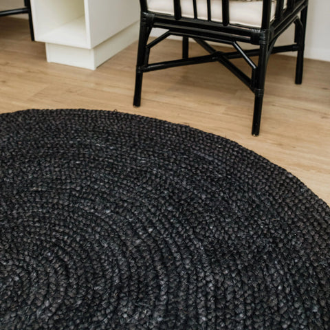 Black Jute Round Rug