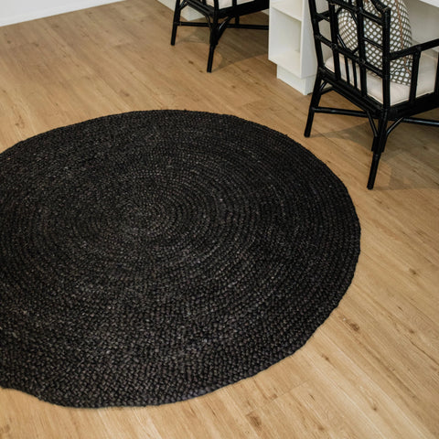 Black Jute Round Rug