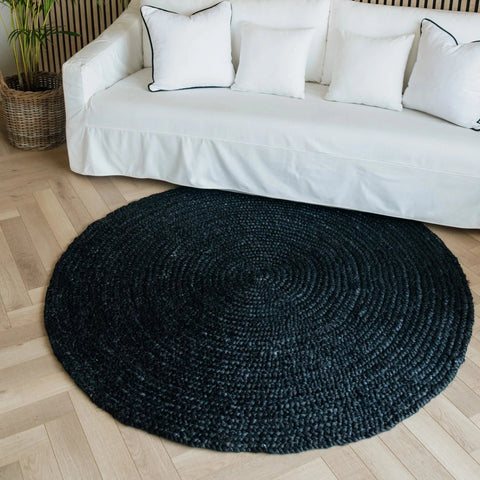 Black Jute Round Rug