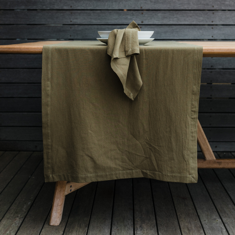 Stonewashed Cotton Forest Green Table Runner