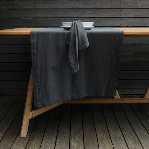 Stonewashed Cotton Moon Grey Table Runner