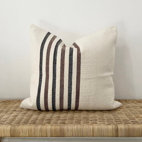 Black and Brown Vertical Stripes on Natural Cushion