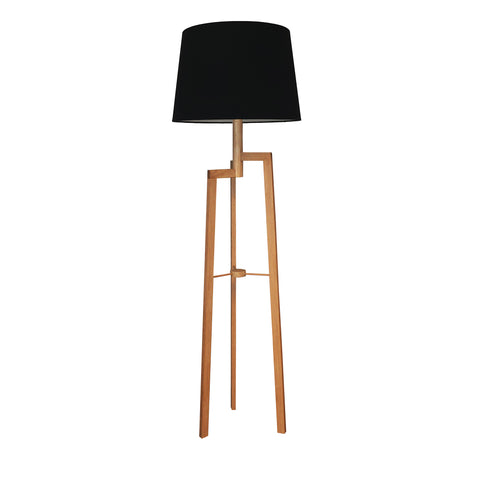 Jaggered Oak Floor lamp Black Shade